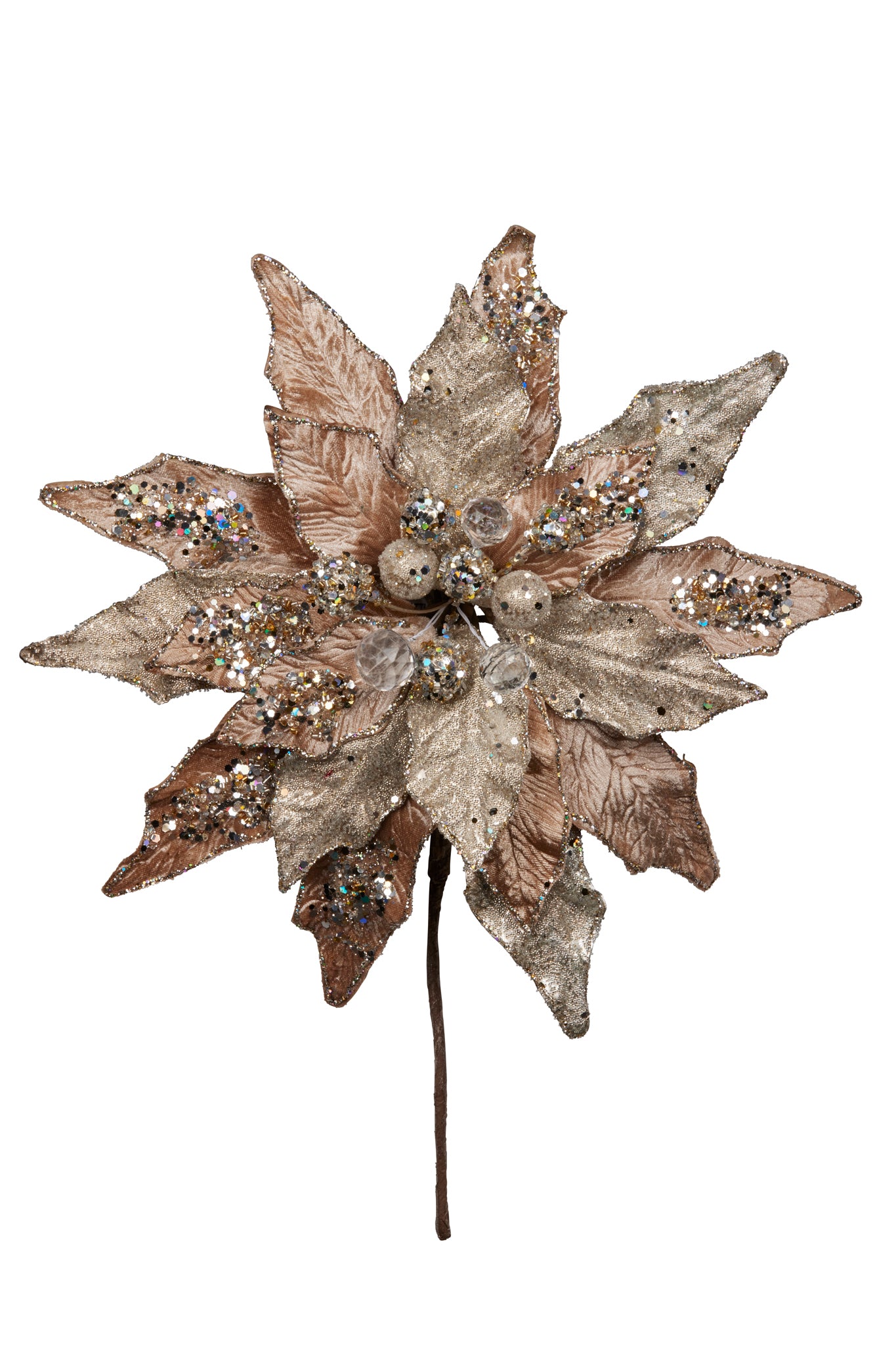 Christmas Flower- 36cm Champagne Poinsettia with Short Stem & Clip